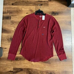 Hollister Men's Long-Sleeve Henley Shirt - Burgundy